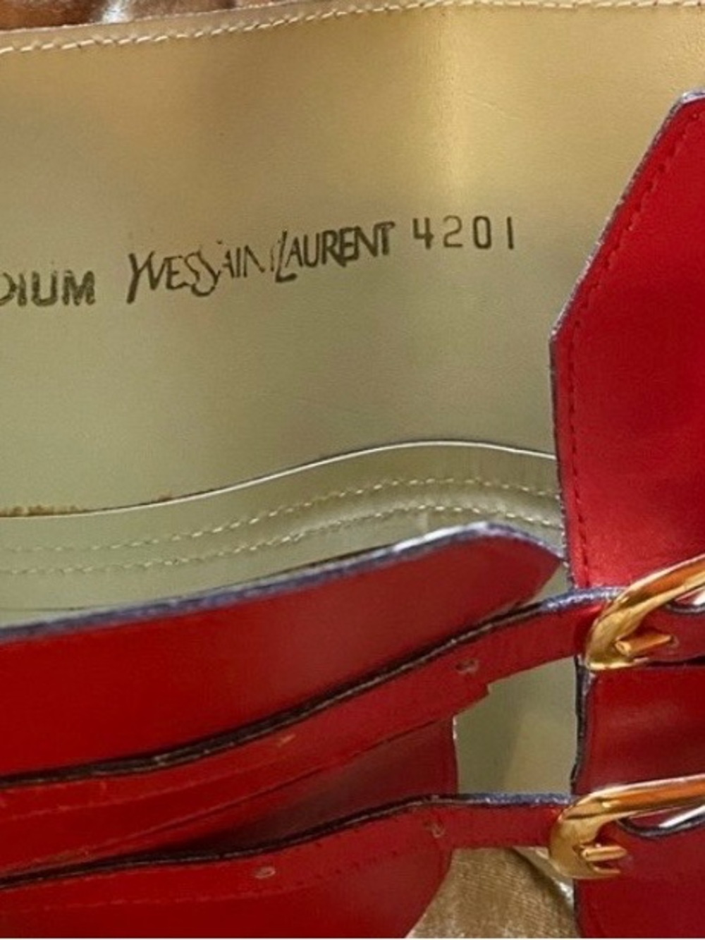YSL Red Leather Obi Corset Belt with Gold Buckles Vintage - Picture 2 of 4